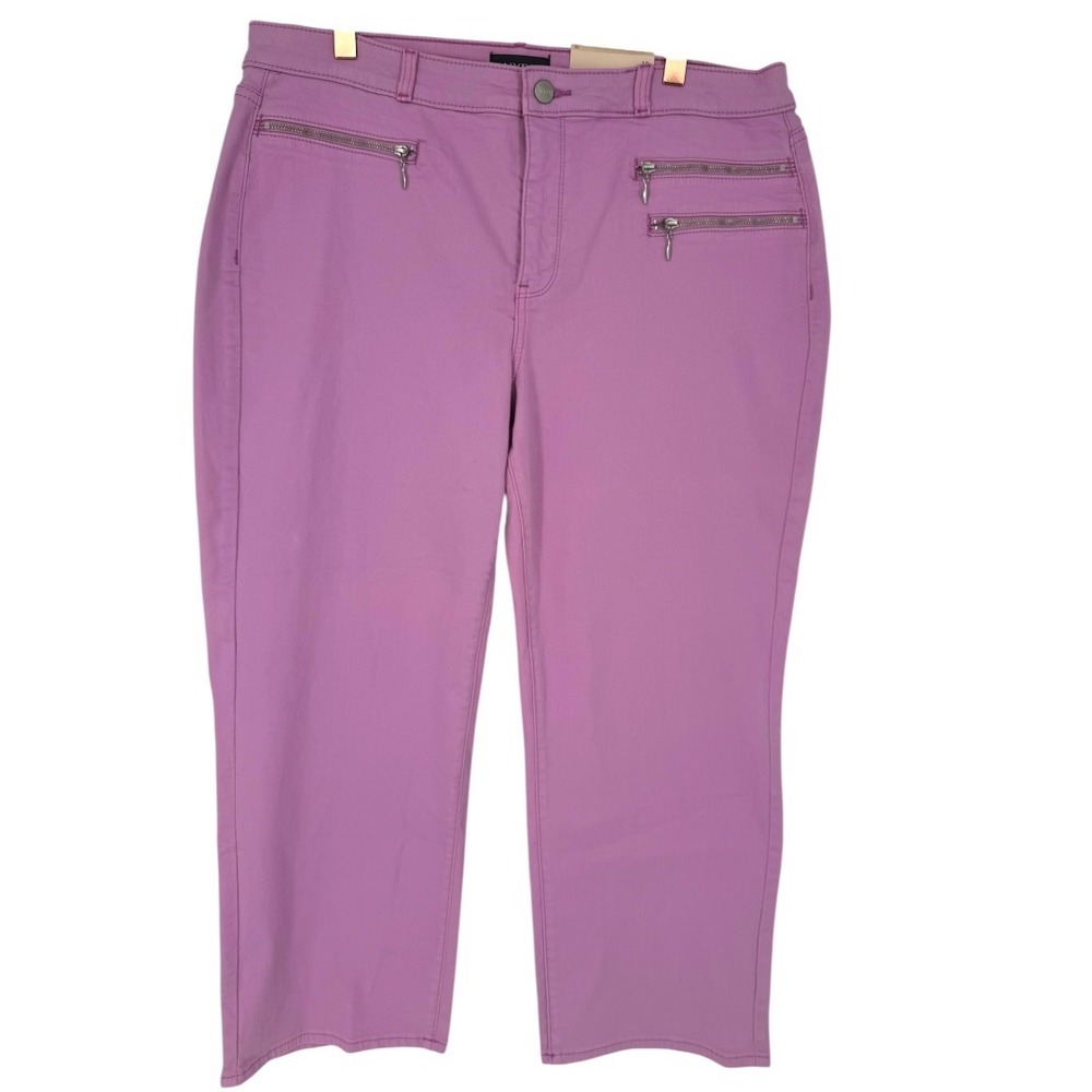 NWT NYDJ Womens Relaxed Piper Asymmetrical Hem Crpped Pants Pink‎ Lilac Size 12